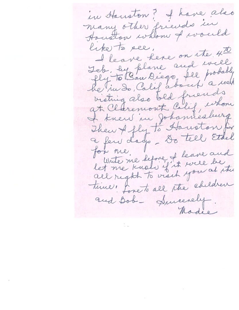 Letter from Madie Xuma to Edith Kokernot (January 20, 1970)