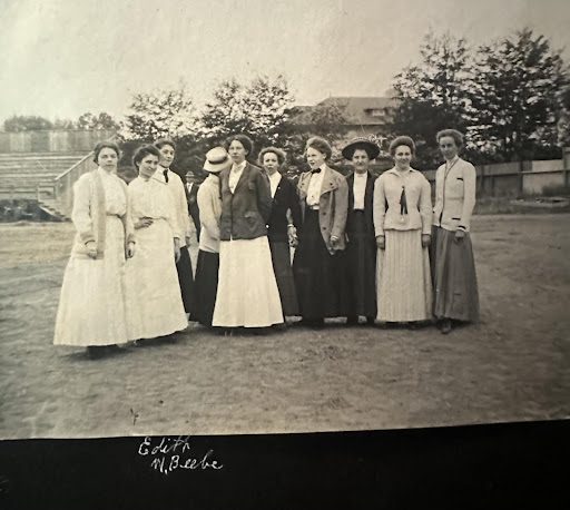 With friends on the football game. Edith second from left.
