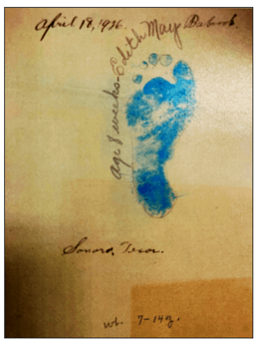 Screenshot 2025-04-04 133302 Edith May’s footprint at two months.
Her weight was 7 lbs. 14 oz.
(April 18, 1926)