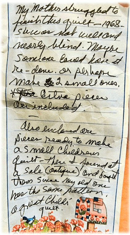 Screenshot 2025-04-04 182936 Edith May’s note regarding her mother’s quilt.