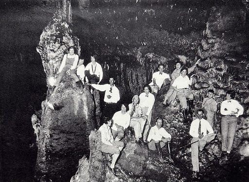 unnamed (7) Exploring Felton Cave with piano teacher Ms. Watkins, Gertrude Babcock, Edith May in Mr. White’s arms (upper right).